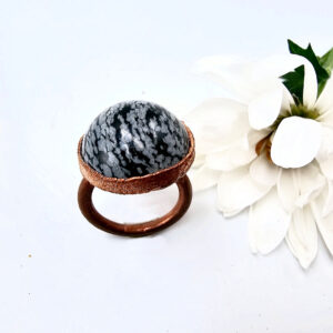 Snowflake Obsidian Copper Ring (M)