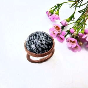 Snowflake Obsidian Copper Ring (L)
