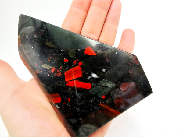 Swazi Bloodstone Polished Point B (414g) Pyrite - Image 2