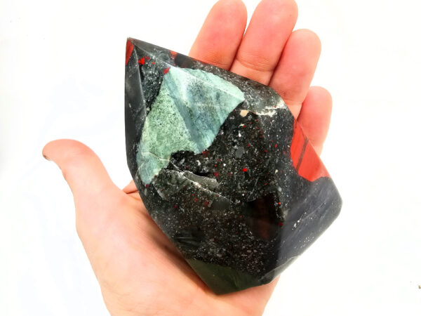 Swazi Bloodstone Polished Point C (348g) Pyrite Inclusions - Image 2