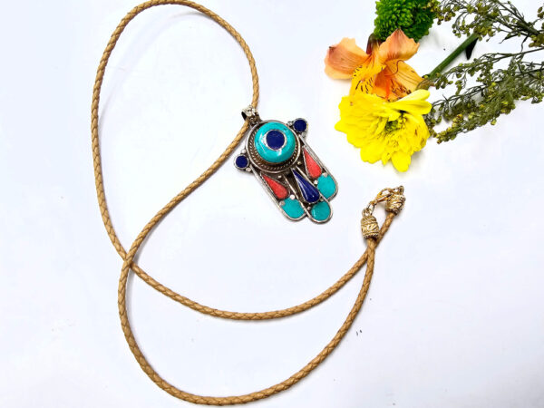 Tibetan Necklace Hamsa Hand Large - Image 2