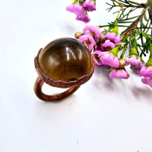 Tigers Eye Sphere Copper Ring (S)