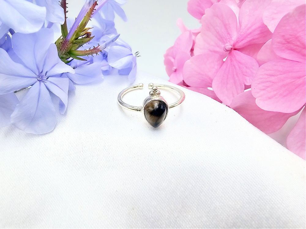 Tigers Eye Tear Ring With Top Dots Tigers Eye Tear Ring With Top Dots