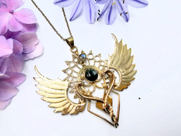Snake Double Wing Labradorite Necklace (Brass)