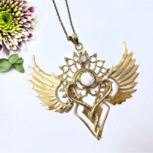 Winged Double Rainbow Moonstone Necklace