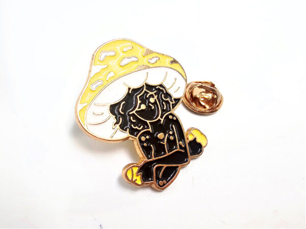 Yellow Mushroom Lady Pin Badge