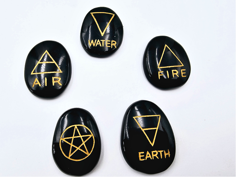 Black Agate 5 Elements Palm Stones Black Agate 5 Elements Palm Stones