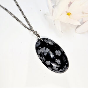 Snowflake Obsidian Oval Necklace