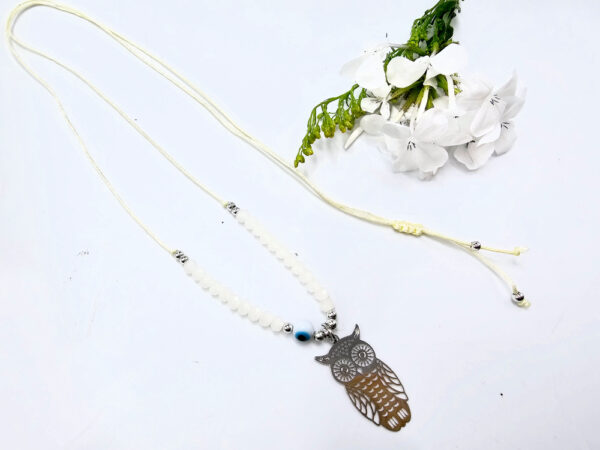 Owl Necklace Cream Evil Eye (Silver) - Image 2