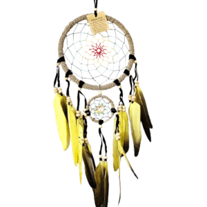 Dream Catcher Three Tier Yellow Feathers