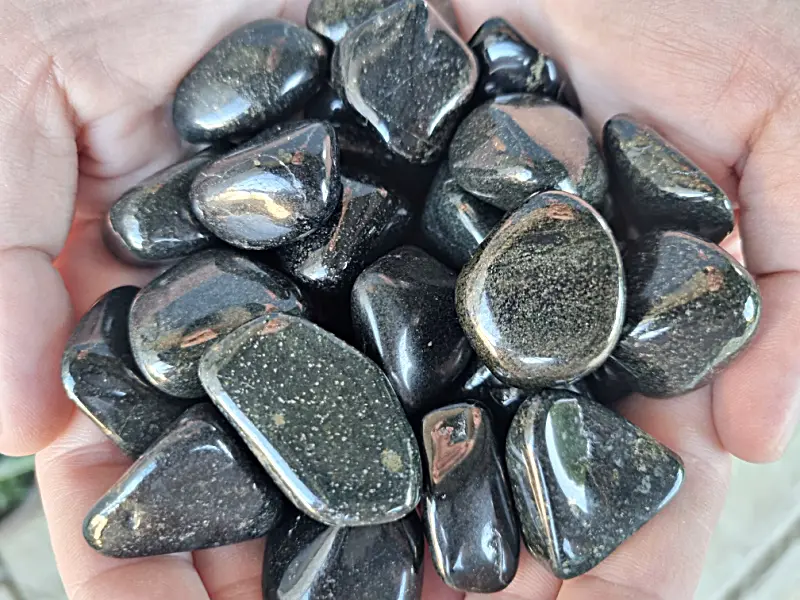 Black Lemurian Jade Tumble Stones - Hello Indigo Halo
