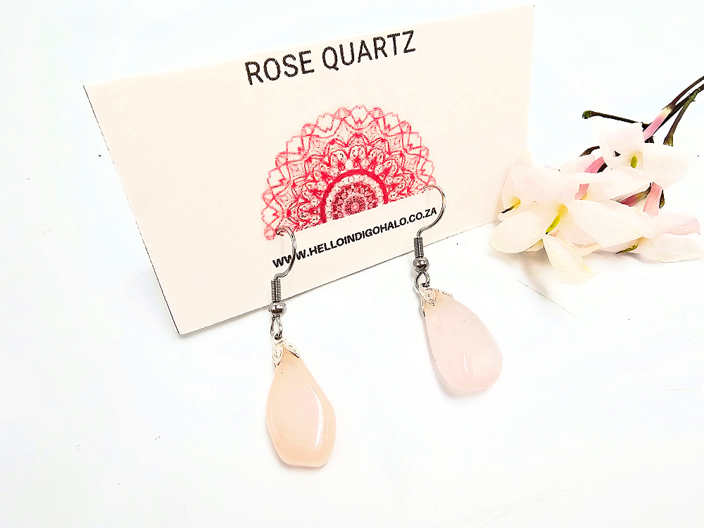 Rose Quartz Drop Earrings (Stainless Steel) Rose Quartz Drop Earrings (Stainless Steel)