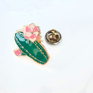 Tall Cactus Pink Flowers Pin Badge