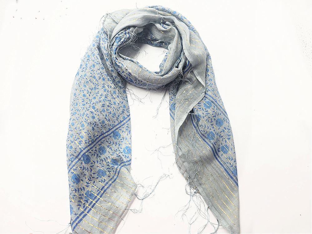 Vintage Indian Cotton Scarf – Green & Blue Flower Power Vintage Indian Cotton Scarf