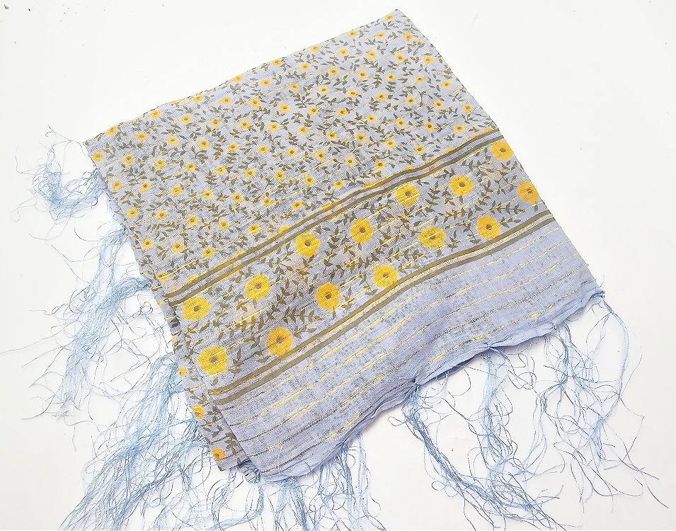 Vintage Indian Cotton Scarf – Green & Yellow Flower Power Vintage Indian Cotton Scarf – Green & Yellow Flower Power - Image 2