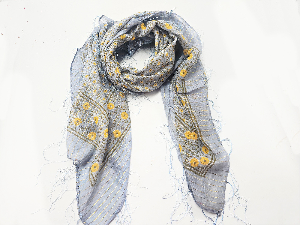 Vintage Indian Cotton Scarf – Green & Yellow Flower Power Vintage Indian Cotton Scarf