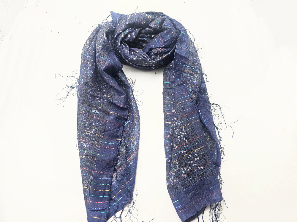 Vintage Indian Cotton Scarf – Navy Garden Vintage Indian Cotton Scarf