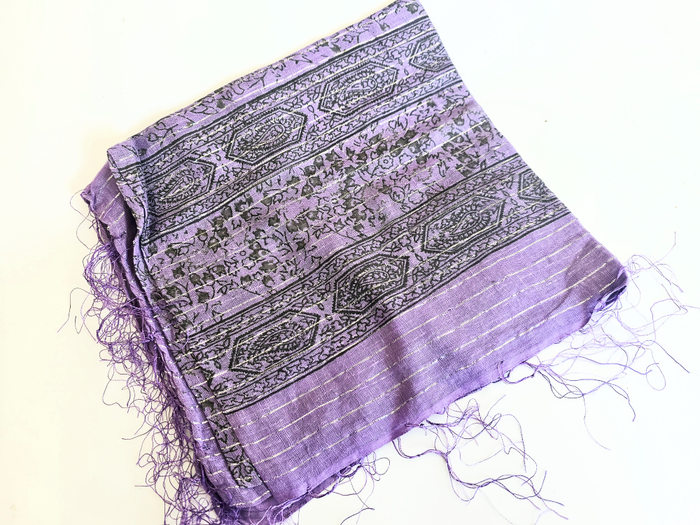 Vintage Indian Cotton Scarf – Purple Mystic Flowers Vintage Indian Cotton Scarf – Purple Mystic Flowers - Image 2