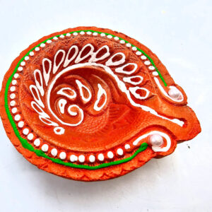 Clay Diya Pot Fancy - Orange Round Leaf (Single)
