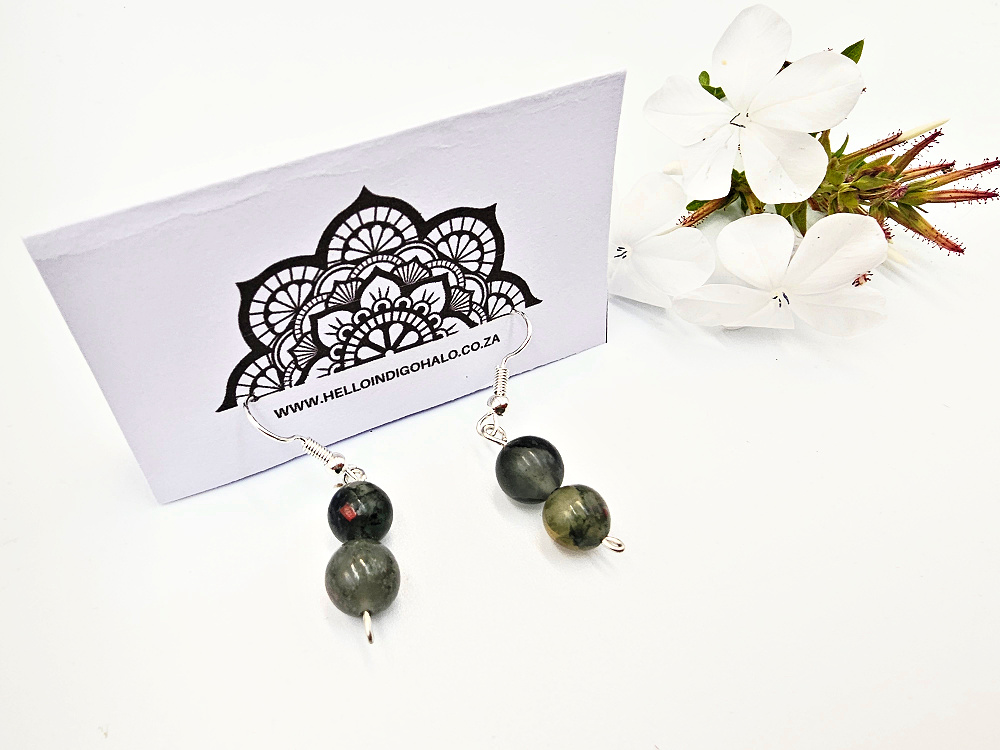 Bloodstone Beaded Dangle Earrings Bloodstone Beaded Dangle Earrings
