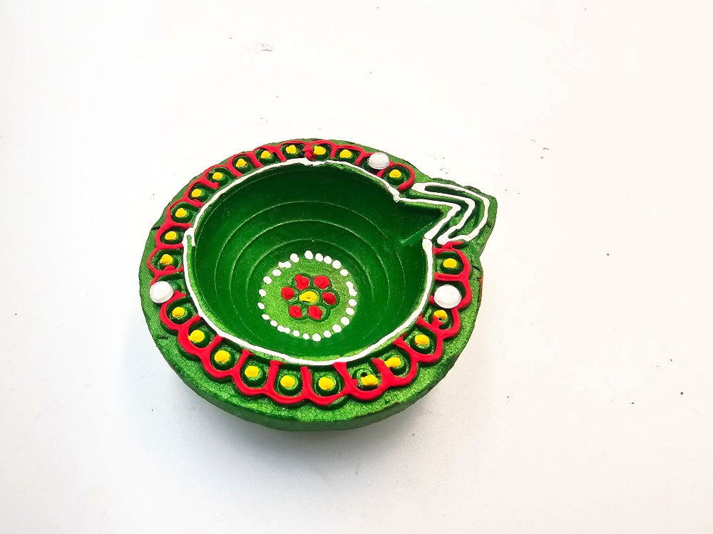 Clay Diya Pot Fancey - Green Petal (Single) Clay Diya Pot Fancey - Green Petal (Single)
