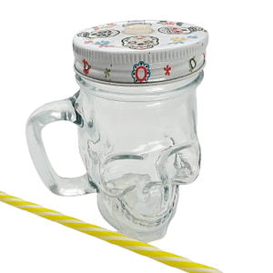 Skull Mug with Lid and Straw