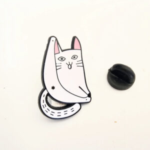NEW White Cat Bum Pin Badge