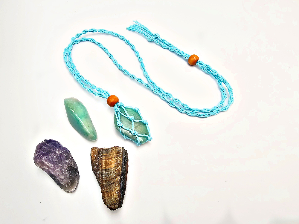 Interchangeable Macrame Crystal Necklace (90cm) Blue Interchangeable Macrame Crystal Necklace (90cm) Blue - Image 3