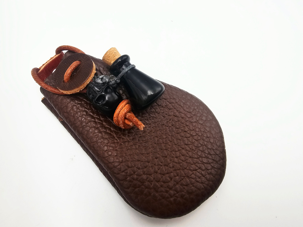 Pouch with Skull & Crystal Bottle Charm (Brown) Pouch with Skull & Crystal Bottle Charm (Brown) - Image 2