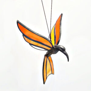 Stained Glass Orange Humming Bird (16cm)