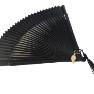 Wooden Hand Fan - Black (Brass Feather)