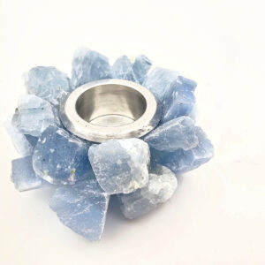 Blue Calcite Candle Holder Round