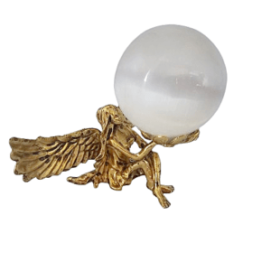 Fairy Holding Selenite Sphere (10cm) Gold