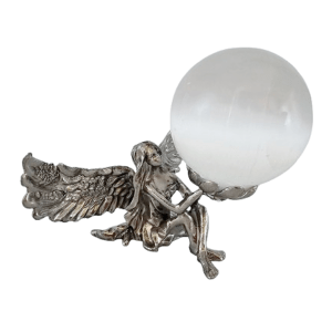Fairy Holding Selenite Sphere (10cm) Silver