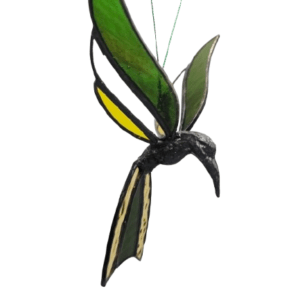 Stained Glass Green + Yellow Humming Bird (16cm)