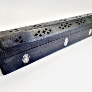 Wooden Incense Box Black Horizontal Hamsa Hand