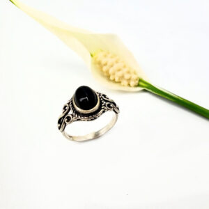 Black Onyx Ring Round Swirl (925 Silver) S