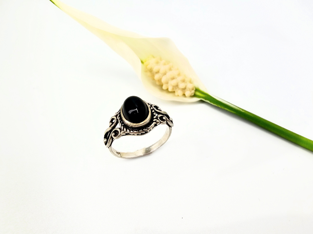 Black Onyx Ring Round Swirl (925 Silver) S Black Onyx Ring Round Swirl (925 Silver) S