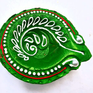 Clay Diya Pot Fancy - Green Round Leaf (Single)