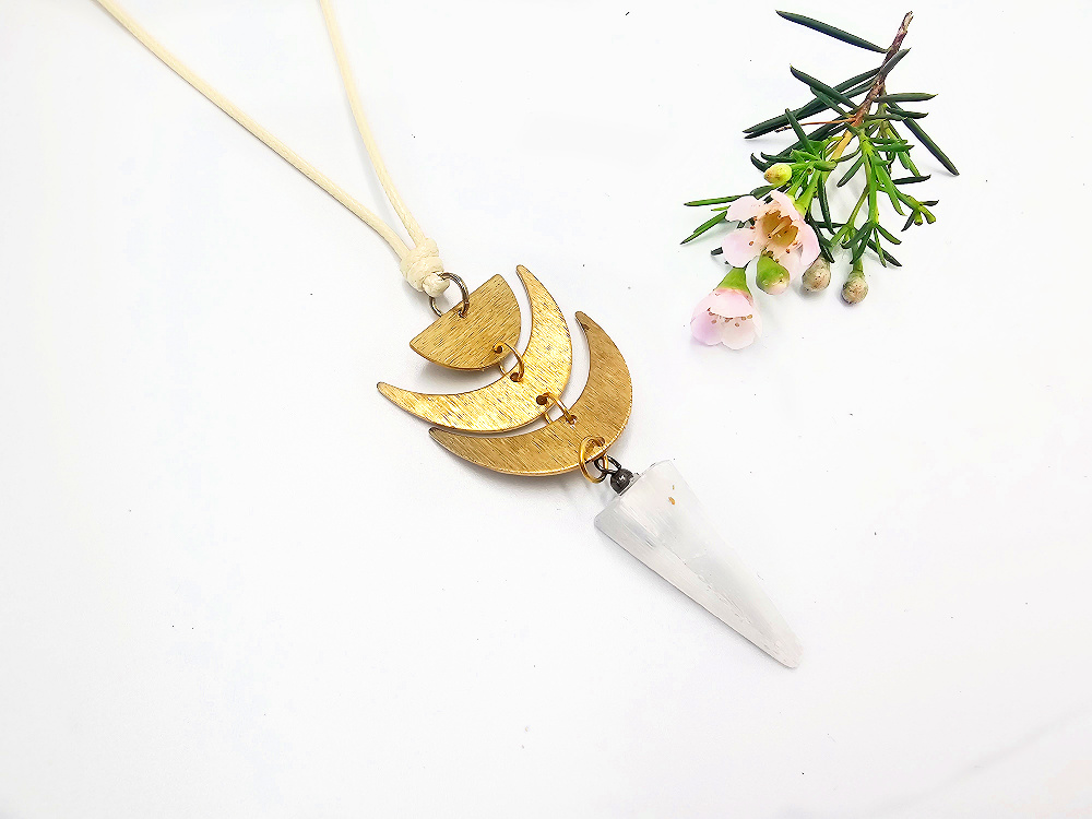 Geometric Crystal Necklace Selenite Light Geometric Crystal Necklace Selenite Light