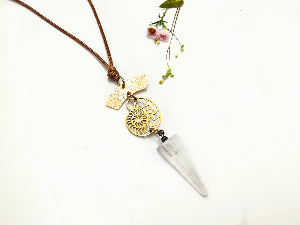 Geometric Crystal Necklace Selenite Ocean Geometric Crystal Necklace Selenite Ocean