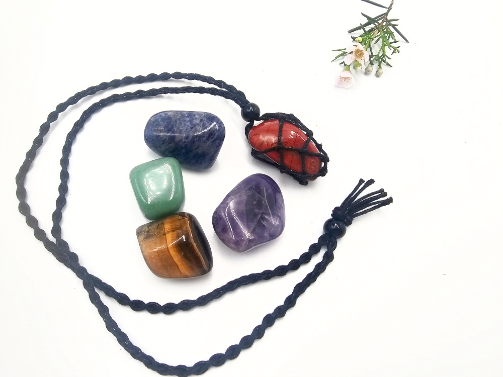 Interchangeable Macramé Necklace - 5 Stone Energy Set Interchangeable Macramé Necklace - 5 Stone Energy Set - Image 2
