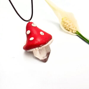 Mushroom Crystal Necklace H - Crimson Forest Sprout