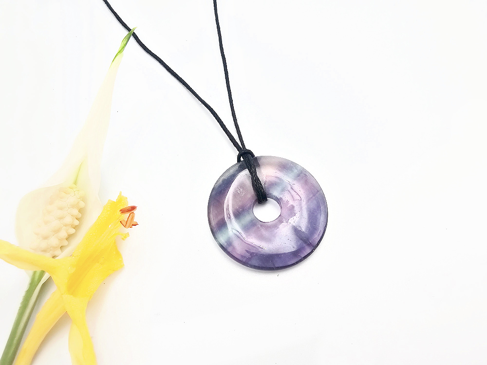 Rainbow Fluorite Pi Stone Necklace (35mm) Rainbow Fluorite Pi Stone Necklace