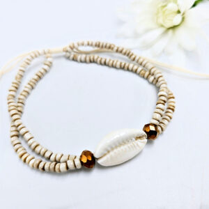 Cowrie Bangle with Beige Beads