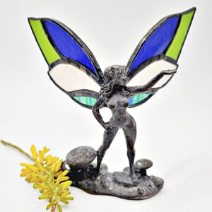 Fairy Stained Glass Mushroom Blue & Green (15cm)