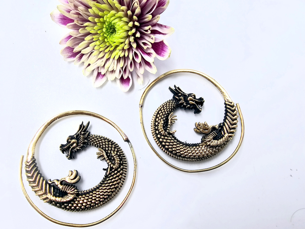 Dragon Spiral Earrings (Brass) Dragon Spiral Earrings (Brass)