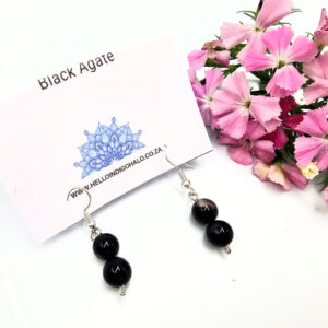 Black Agate Beaded Dangle Earrings