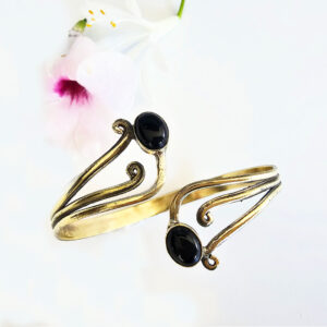 Double Swirl Black Onyx Bangle (Brass)