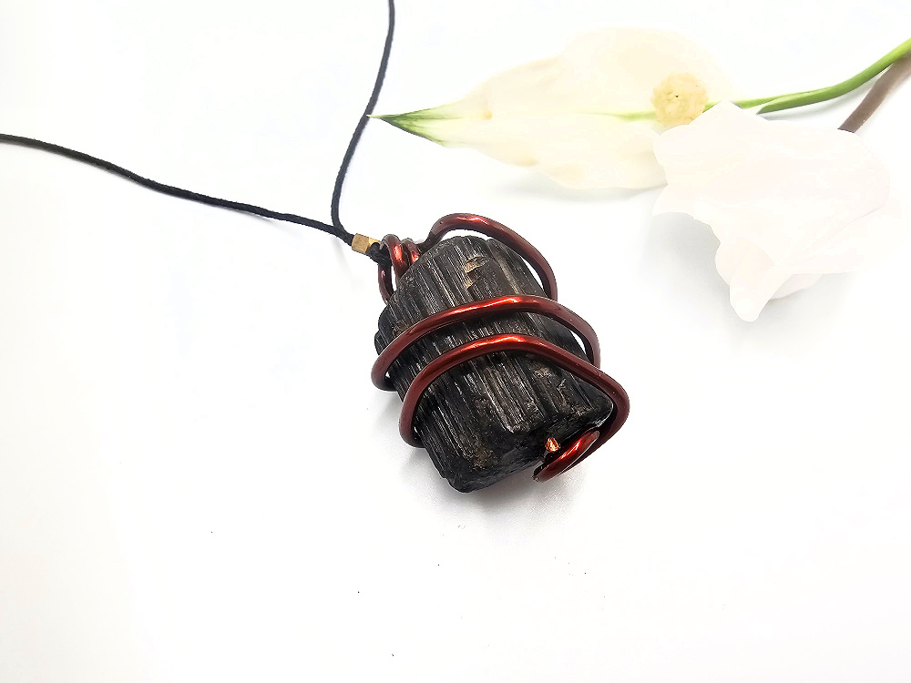 Black Tourmaline Rough Copper Wrap Necklace Black Tourmaline Rough Copper Wrap Necklace